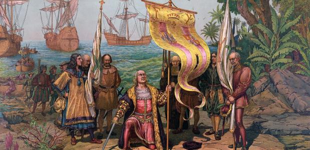 Columbus arriveert in Amerika. Columbus arriveert in Amerika.